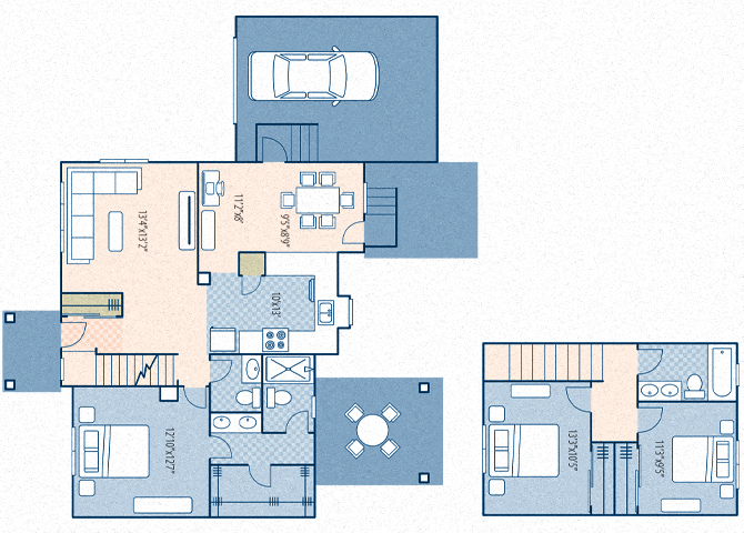Floor plan for 3 beds, 2.5 baths, 1428 sqft
